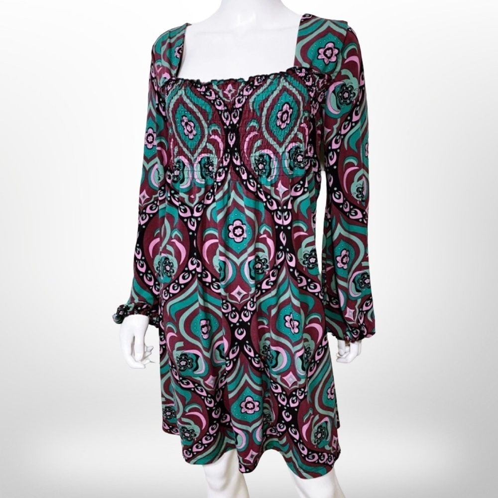 Long Sleeve Knit Dress | Square Neck | Size Small | Bisou Bisou